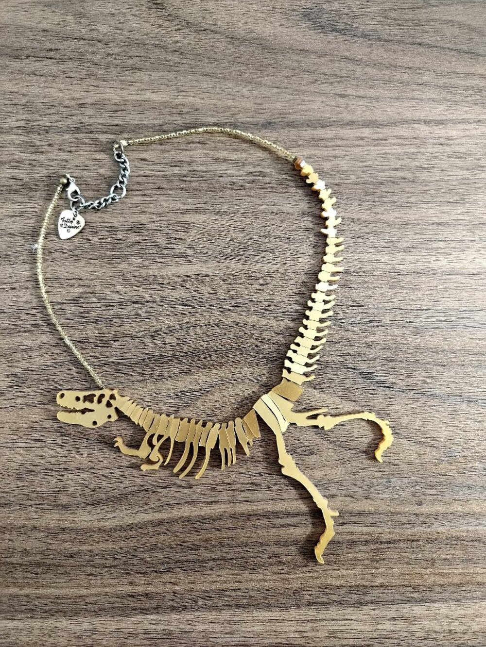 Tatty Devine T-Rex Necklace Gold Dinosaur Statement Jewelry Vintage
